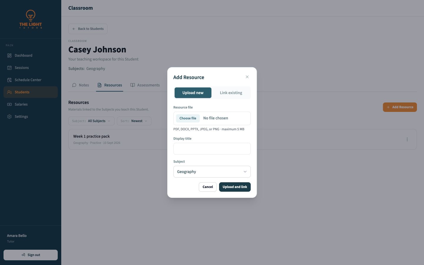 Add Resource dialog on the Upload new tab